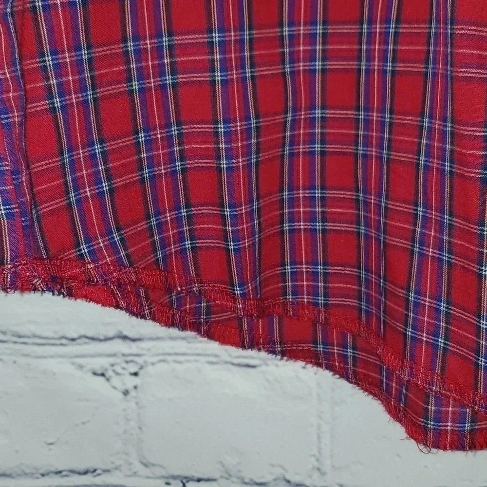Vintage Wrangler Western Medium Red Plaid Pearl Snap Long Sleeve Shirt Size M - Picture 6 of 8